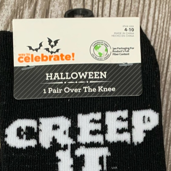 Women’s over the knee socks “Creep it real” purple and black stripes 4-10 - Picture 3 of 3